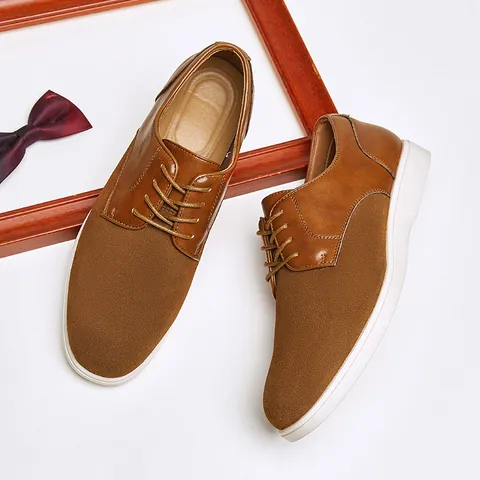 British Style Men Leather Derby Shoes Retro Cow Suede Stitching Casual Lace Up Round Toe Shoes For Spring Autumn