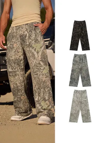 Pantalón de Chándal Casual para Hombre con Estampado de Camuflaje Pierna Recta Transpirable Cintura Elástica para Deporte