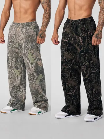Pantalón de Chándal Casual para Hombre con Estampado de Camuflaje Pierna Recta Transpirable Cintura Elástica para Deporte
