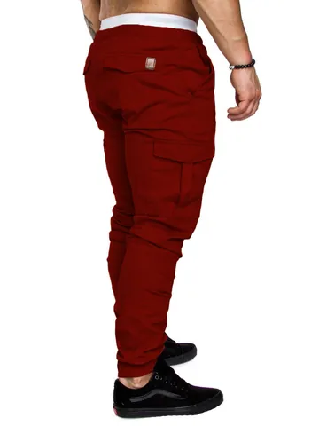 Men Casual Cargo Pants Viscose Nylon Spandex Elastic Joggers Multi Pocket Drawstring Tapered Bottoms Fashion Streetwear