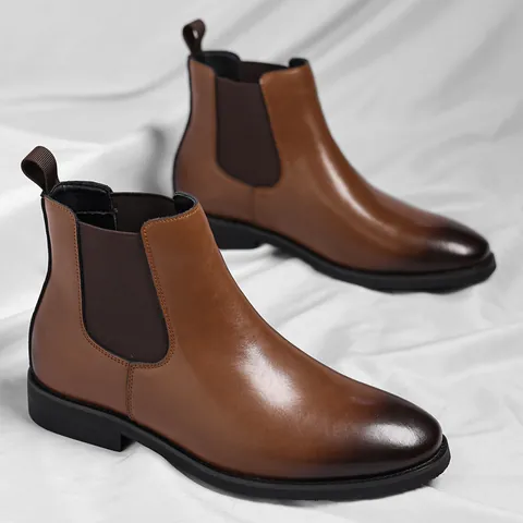Men's British Retro Chelsea Boots Leather Burnished Mid-Top Boots Warm Casual Fashion Winter Short Boots For Men