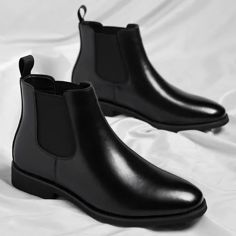 Men's British Retro Chelsea Boots Leather Burnished Mid-Top Boots Warm Casual Fashion Winter Short Boots For Men