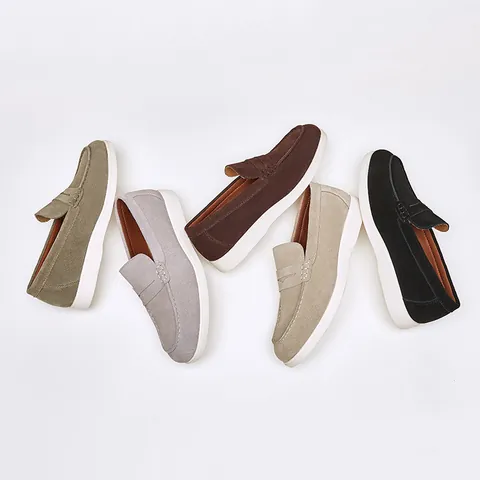 British Style Men Suede Leather Loafers Frosted Cowhide Slip On Casual Shoes Soft Sole Moccasins Business Loafers Men Footwear
