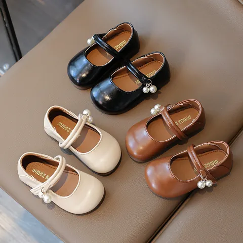 Girls Mary Jane Shoes Pearl Decoration Soft Sole Princess Dress Shoes For Toddlers Kids Wedding Party School Flat Shoes