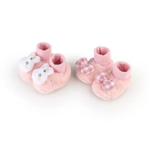 Baby Girls Winter Warm Plush Walker Shoes Soft Sole Infant Floor Socks With Bowknot Rabbit Decor Fleece Prewalker Shoes