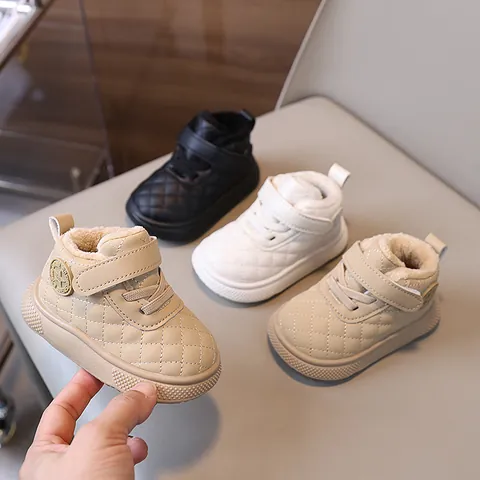 Botas de Nieve de Invierno para Bebés Cuero Sintético Acolchado Zapatos Cálidos Forrados de Felpa Antideslizantes Suela Blanda