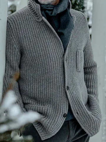 Heren Casual Acryl Gebreid Vest Trui Jas Opstaande Kraag Knoop Slim Fit Gebreide Bovenkleding Jas voor de Winter