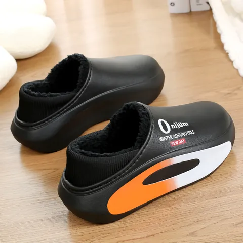 Men's Waterproof Winter Warm Slippers Thick Sole Plush Lined Indoor Outdoor Casual Clogs Mules For Cold Weather Non-slip