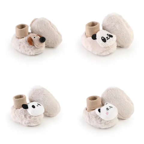 Baby Winter Thickened Fleece Lined Prewalker Shoes Cartoon Animal Puppy Panda Soft Sole Infant Floor Sock Shoes For 0-1 Years