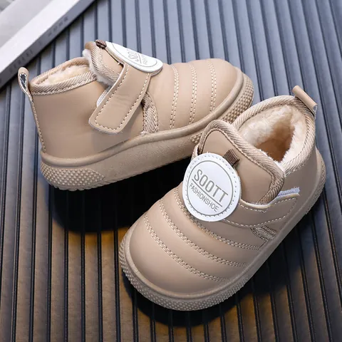 Jungen Schneestiefel Winter Warm Gefüttert Wasserdicht Kunstleder Rutschfest Kleinkind Baby Outdoor Wanderschuhe Khaki Schwarz