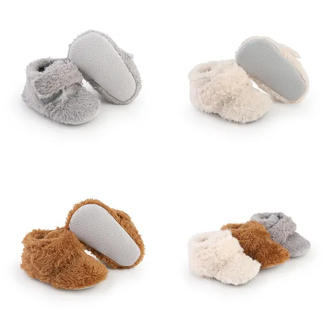 Baby Toddler Shoes Winter Warm Plus Velvet Coral Fleece Soft Sole Anti-slip Velcro Infant Boys Girls Indoor Cotton Shoes