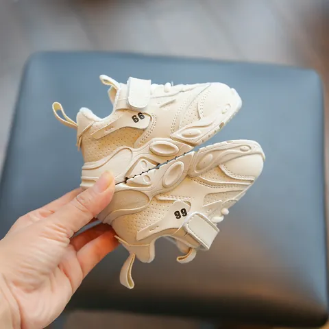 Baby Toddler Dad Shoes Microfiber Leather Fleece Lined Warm Winter Sneakers Soft Sole White Walking Shoes For Boys Girls