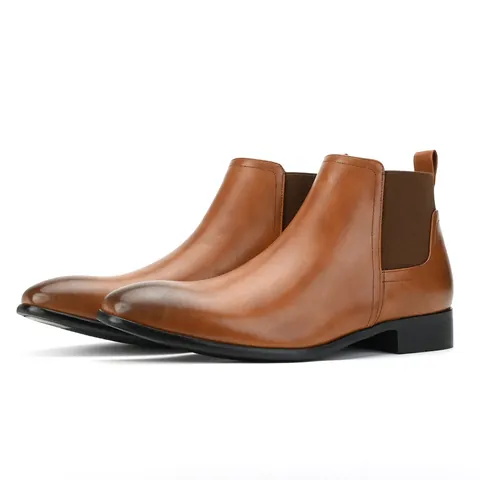 Men's Fashion Chelsea Boots Square Toe Side Elastic Ankle Boots PU Leather Microfiber Casual British Style Men Shoes