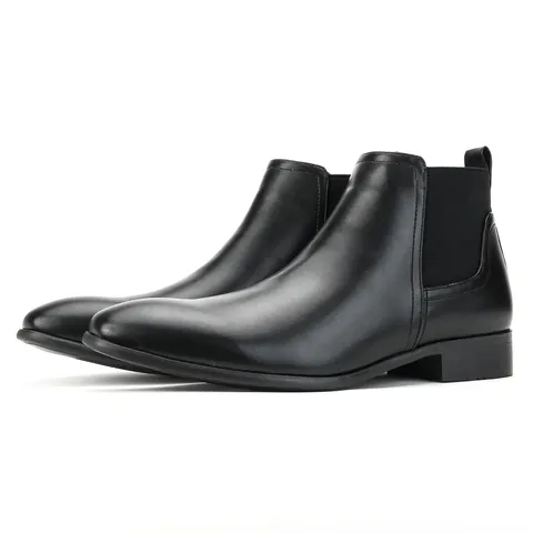 Men's Fashion Chelsea Boots Square Toe Side Elastic Ankle Boots PU Leather Microfiber Casual British Style Men Shoes