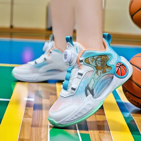 Boys Basketball Shoes Professional Kids Athletic Sneakers With Breathable Mesh Rotary Buckle Non-slip Outdoor Sports Shoes