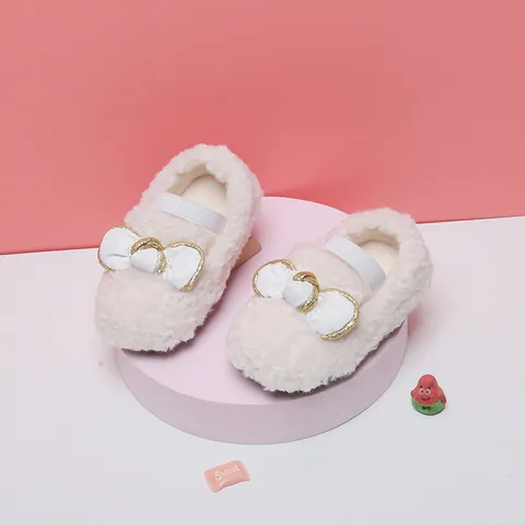 Kleinkind Baby Mädchen Winter Webpelz Plüschschuhe Warm Innen Weiche Sohle Rutschfest Prinzessin Lauflernschuhe Mit Schleife Künstliche Perle Strass