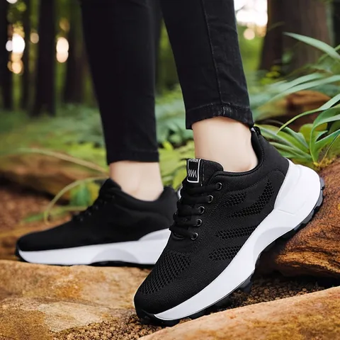 Scarpe da Papà in Rete Traspirante da Donna Ragazza 2024 Primavera Autunno Suola Spessa Chunky Sneakers Casual Moda Sportive Allacciate Scarpe Genitore-Figlio