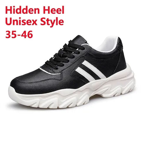 Unisex Leather Inner Heightened Sneakers Six Centimeter Height Increasing Sports Casual Shoes Thick Sole Lightweight Running Shoes