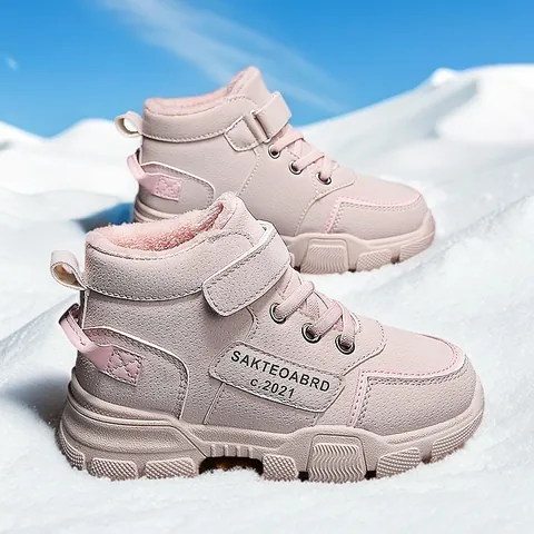 Bottines Martin Enfants Plus Velours Épaissi Chaud Bottes de Neige Hiver pour Garçons Filles Cuir Synthétique Antidérapant