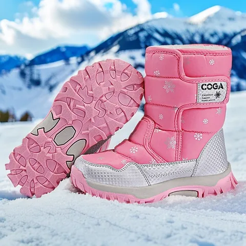 Kids Snow Boots Winter Waterproof Warm Fleece Lined Outdoor Boots Anti-Slip Snowflake Print Ankle Boots For Boys Girls