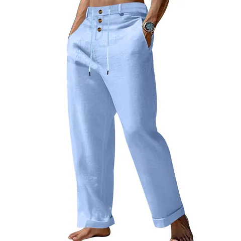 Heren Mode Rechte Vrijetijdsbroek Katoen Trekkoord Hoge Taille Strandbroek Voor Mannen Lente Herfst