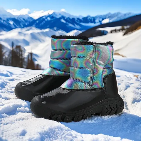 Kinder Schneestiefel Winter Chamäleon Mikrofaser Irisierend Wasserdicht Fleece Gefüttert Rutschfest Outdoor Stiefel Für Jungen Mädchen