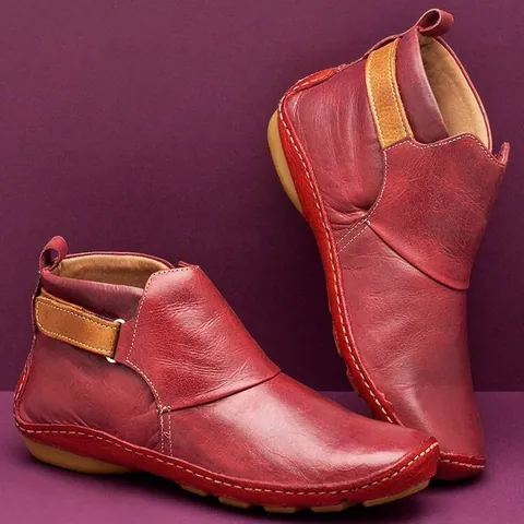 Vrouwen Retro Romeinse Stijl PU-leer Enkellaarzen Platte Comfortabele Effen Kleur Martin Laarzen Voor Herfst Winter Schoenen