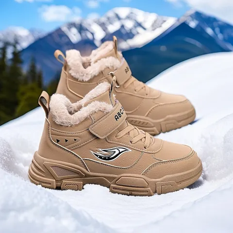 Bottines Martin d'Hiver Chaudes pour Enfants Doublées de Fausse Laine d'Agneau Épaissie Chaussures en Coton Décontractées