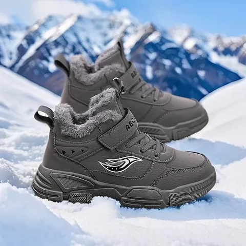 Bottines Martin d'Hiver Chaudes pour Enfants Doublées de Fausse Laine d'Agneau Épaissie Chaussures en Coton Décontractées