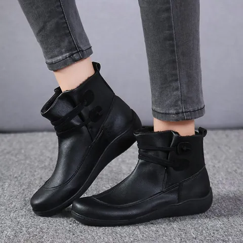 Dames Britse Stijl Martin Boots Retro PU Leer Platte Enkellaarzen Herfst Winter Veter Casual Schoenen Effen Kleur