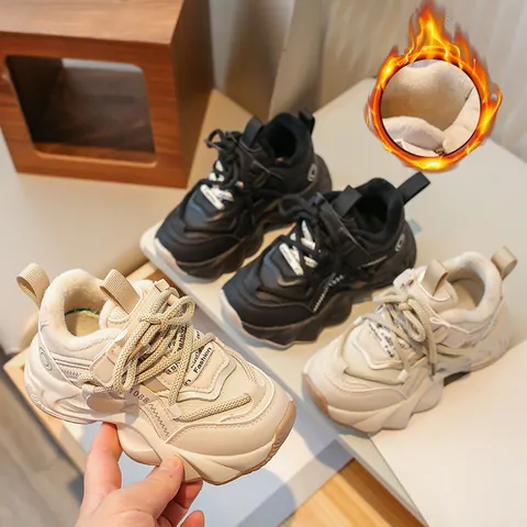Baskets d'Hiver Chaudes pour Filles Chaussures Chunky à Semelle Épaisse Doublées de Polaire Sport Décontracté