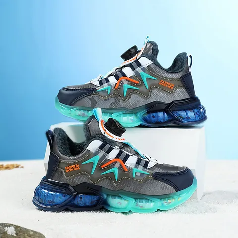 Boys Girls Winter Warm Plush Lined Sports Shoes Rotating Buckle Outdoor Waterproof Sneakers Kids Daddy Shoes 1987 Style