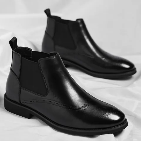 Bottines Chelsea Homme Style Britannique Brogue Cuir Recyclé Vintage Business Bottines Antidérapantes Bout Pointu