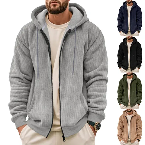 Herren Kapuzenjacke Cardigan mit Reißverschluss Polyester Ananas-Gitter Verdickt Warm Freizeit Outerwear Smart Style Hoodie