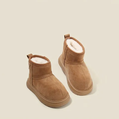 Children's Snow Boots Microfiber Leather Fleece Lined Winter Warm Ankle Boots For Boys Girls Toddler Kids Khaki Anti-slip Outdoor Footwear
