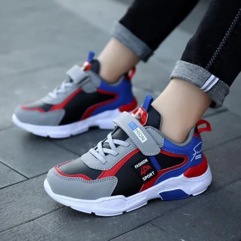 Boys Running Shoes Waterproof Kids Athletic Sneakers For 4-15 Years Old Students Casual Non-Slip Hook And Loop Sport Shoes