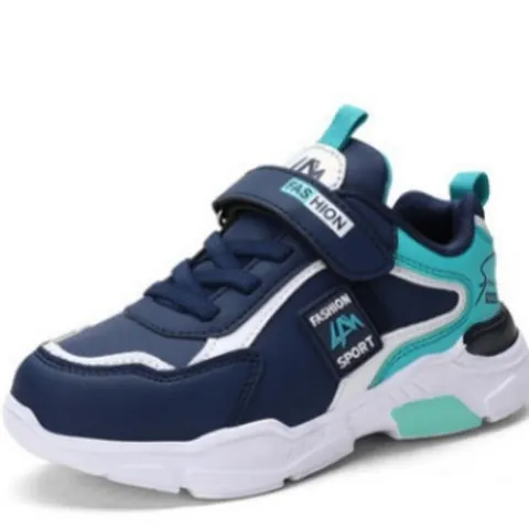 Zapatillas de Running para Niños con Diseño de Bloques de Color Malla Transpirable Cuero Sintético Calzado Deportivo de Moda para Niños