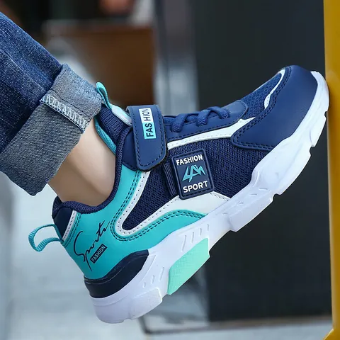 Zapatillas de Running para Niños con Diseño de Bloques de Color Malla Transpirable Cuero Sintético Calzado Deportivo de Moda para Niños