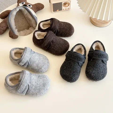 Kinder Winter Warme Birkenstock Schuhe Jungen Mädchen Kunstleder Fleece Gefüttert Sneakers Casual Soft Sohle Klettverschluss Baumwollschuhe
