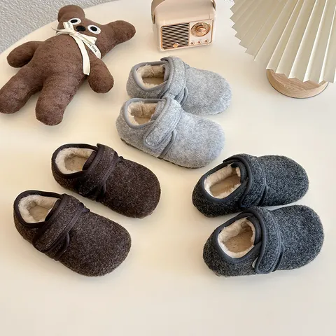 Kinder Winter Warme Birkenstock Schuhe Jungen Mädchen Kunstleder Fleece Gefüttert Sneakers Casual Soft Sohle Klettverschluss Baumwollschuhe