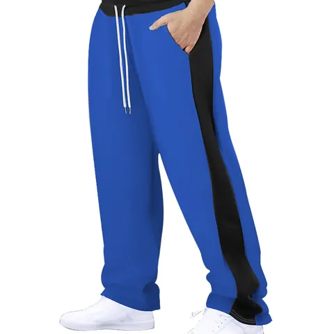 Men American Vintage Side Striped Sweatpants Casual Loose Straight Leg Athletic Joggers with Drawstring Spliced Pants