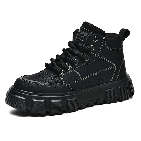 Stivali Martin Alta Moda Uomo Suola Spessa Aumento Altezza Scarponi Lavoro Casual Eleganti Allacciati Outdoor Microfibra