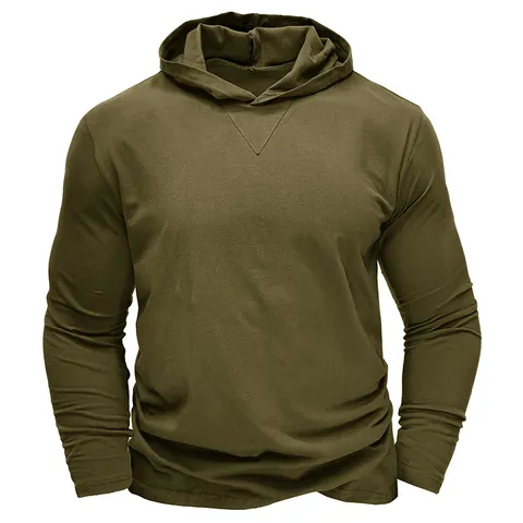 Camiseta con Capucha Casual de Algodón Peinado para Hombre Color Sólido Manga Larga Sudadera Pullover Otoño Primavera