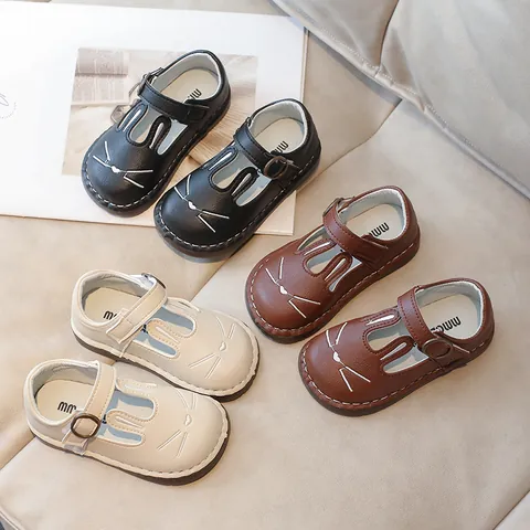 Girls Mary Jane Shoes 2025 Spring New Cartoon Rabbit Cute Toddler Casual Shoes Soft Sole Hook And Loop PU Leather Kids Shoes