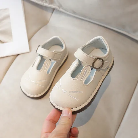 Girls Mary Jane Shoes 2025 Spring New Cartoon Rabbit Cute Toddler Casual Shoes Soft Sole Hook And Loop PU Leather Kids Shoes