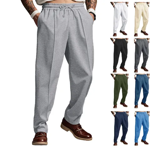 Men Casual Polyester Jogger Bottoms Oversize Spring Autumn Loose Sweatpants Solid Drawstring Straight Leg Sport Trousers