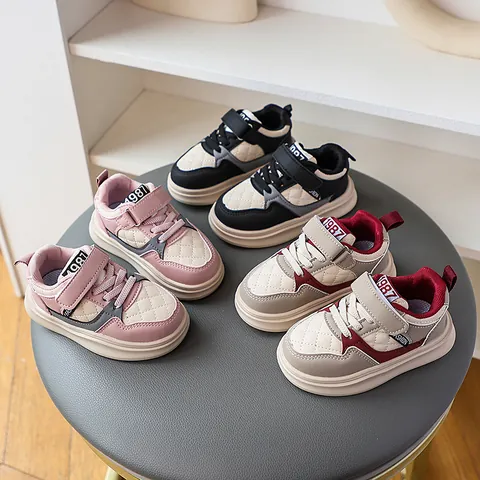 Kids Fashion Quilted Sneakers Toddler Casual Thick Sole Sports Shoes With Velcro Strap Boys Girls Running Board Shoes