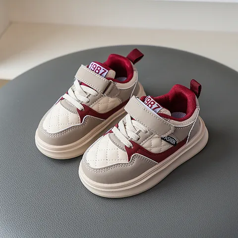 Kids Fashion Quilted Sneakers Toddler Casual Thick Sole Sports Shoes With Velcro Strap Boys Girls Running Board Shoes