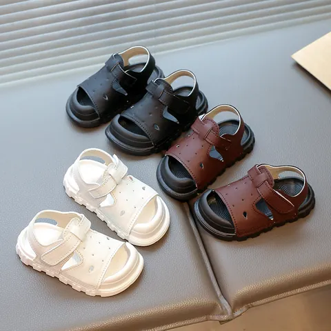 2025 Summer New Toddler Sandals Boys Girls Soft Sole Walking Shoes PU Leather Closed Toe Beach Sandals Kids Hook And Loop Casual Footwear