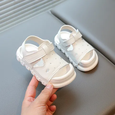 2025 Summer New Toddler Sandals Boys Girls Soft Sole Walking Shoes PU Leather Closed Toe Beach Sandals Kids Hook And Loop Casual Footwear